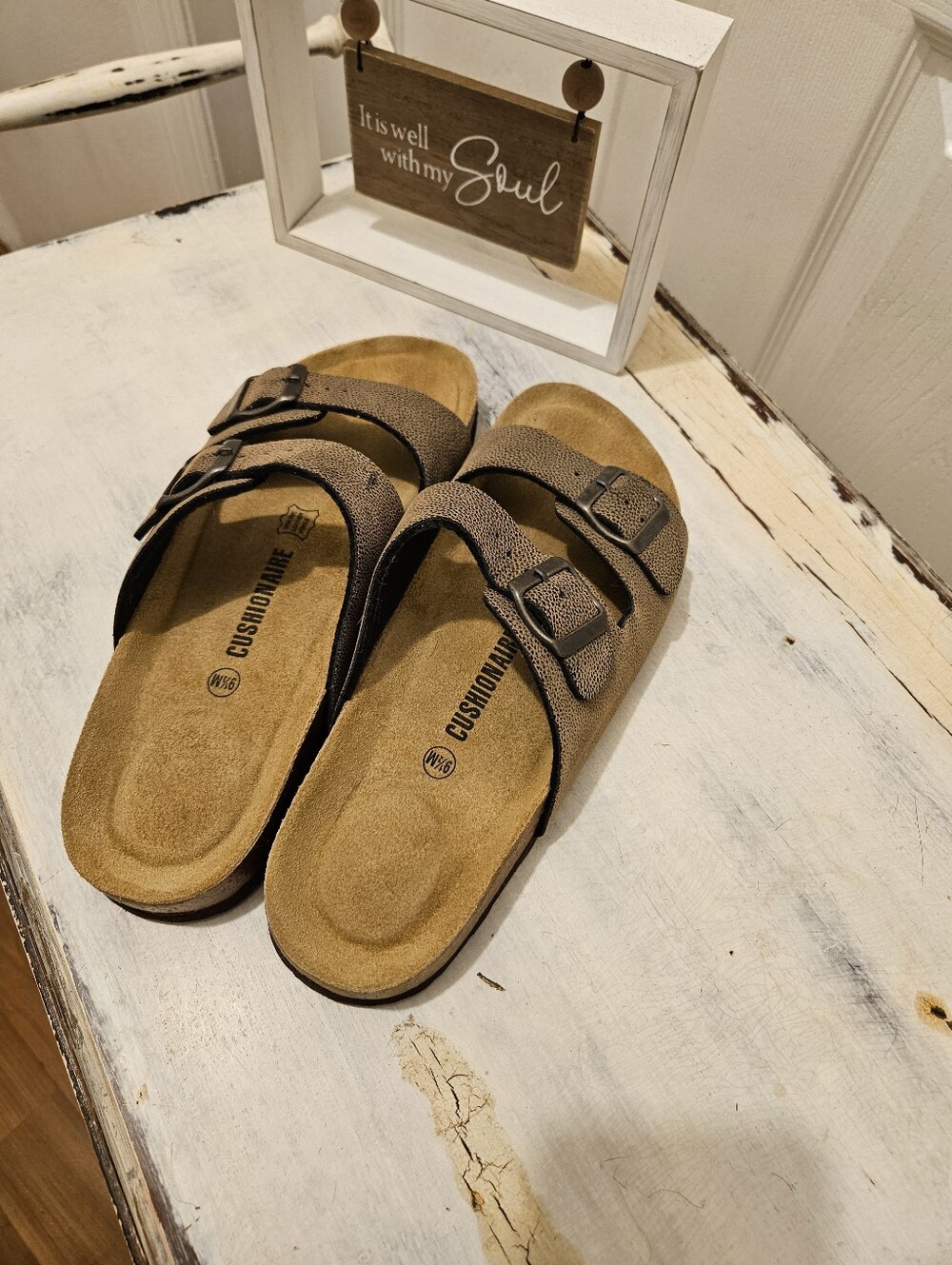 NWOT Genuine Leather Women’s Double-Buckle Suede Slide Sandals - Brown Size 9.5 - Picture 5 of 9